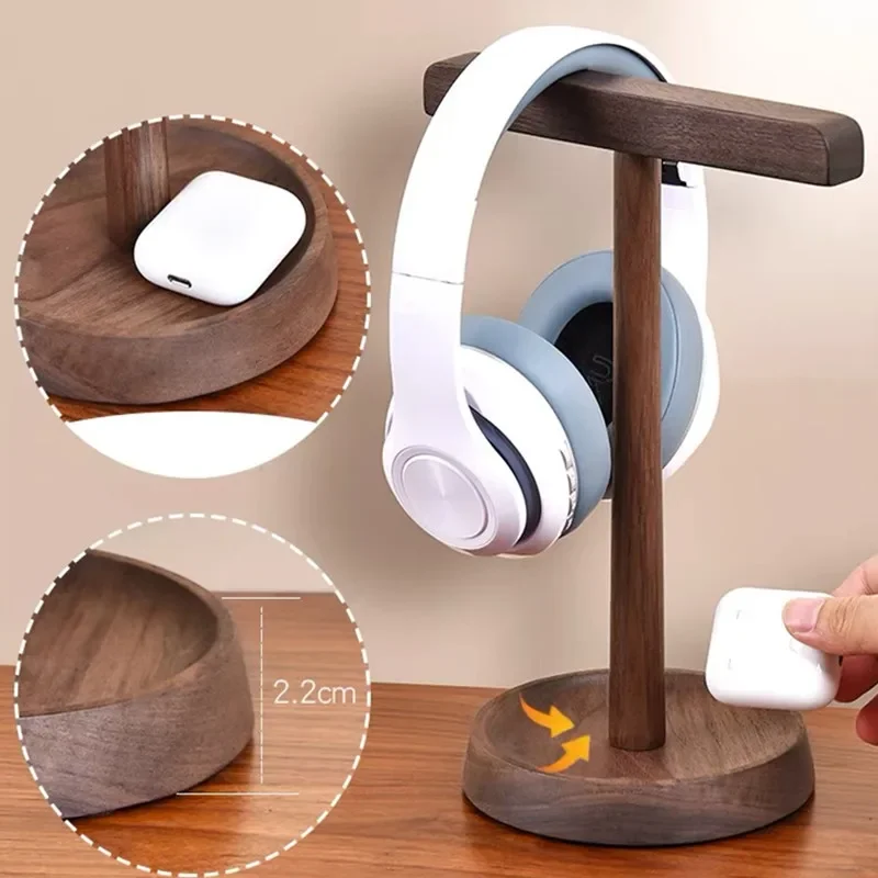 Wood Headphone Stand AirpodsMax Walnut Wooden Dual Headphone Holder Pearl Wood Sony Headset Display Dual Headphone Support