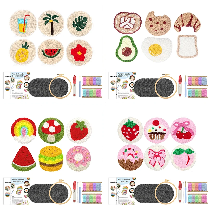 

Cute Punch Needle Embroidery Coaster Kit for Beginners Adults Easy Magic Needle For Embroidery Kit Cross Stitch Craft Art Kit
