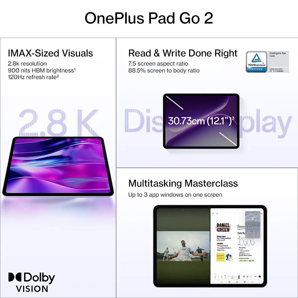 OnePlus Pad Go 2 Global Version Tablet 128GB 256GB MediaTek Dimensity 7300-Ultra 12.1" 120Hz Screen 10050mAh Android Tablet