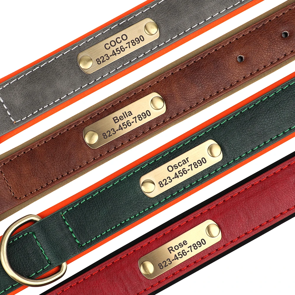 Personalized Dog Collar Leash Set Leather ID Dogs Collars Soft Adjustable Collar Reflective Lead for Small Medium Large Dogs