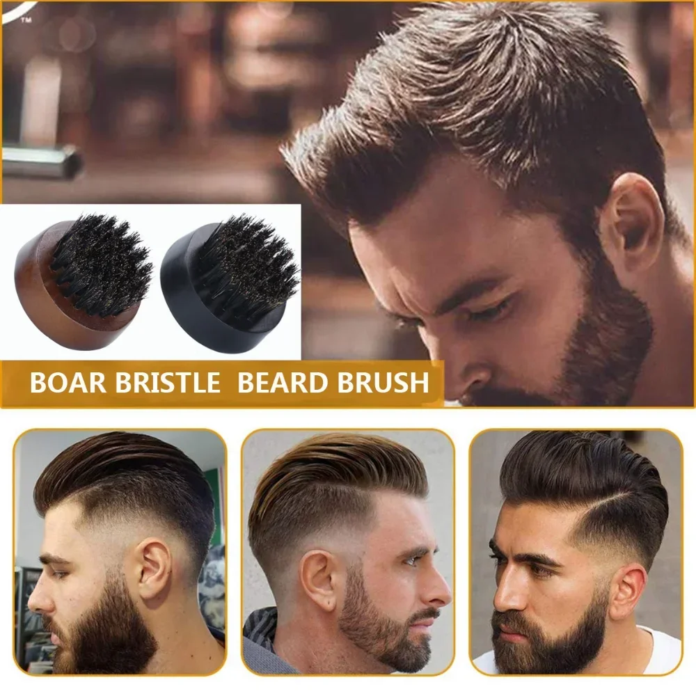 Round Men's Beech Wild Boar Bristle Beard Brush Beard Brush Wooden Handle Haircut Broken Hair Cleaning Brush