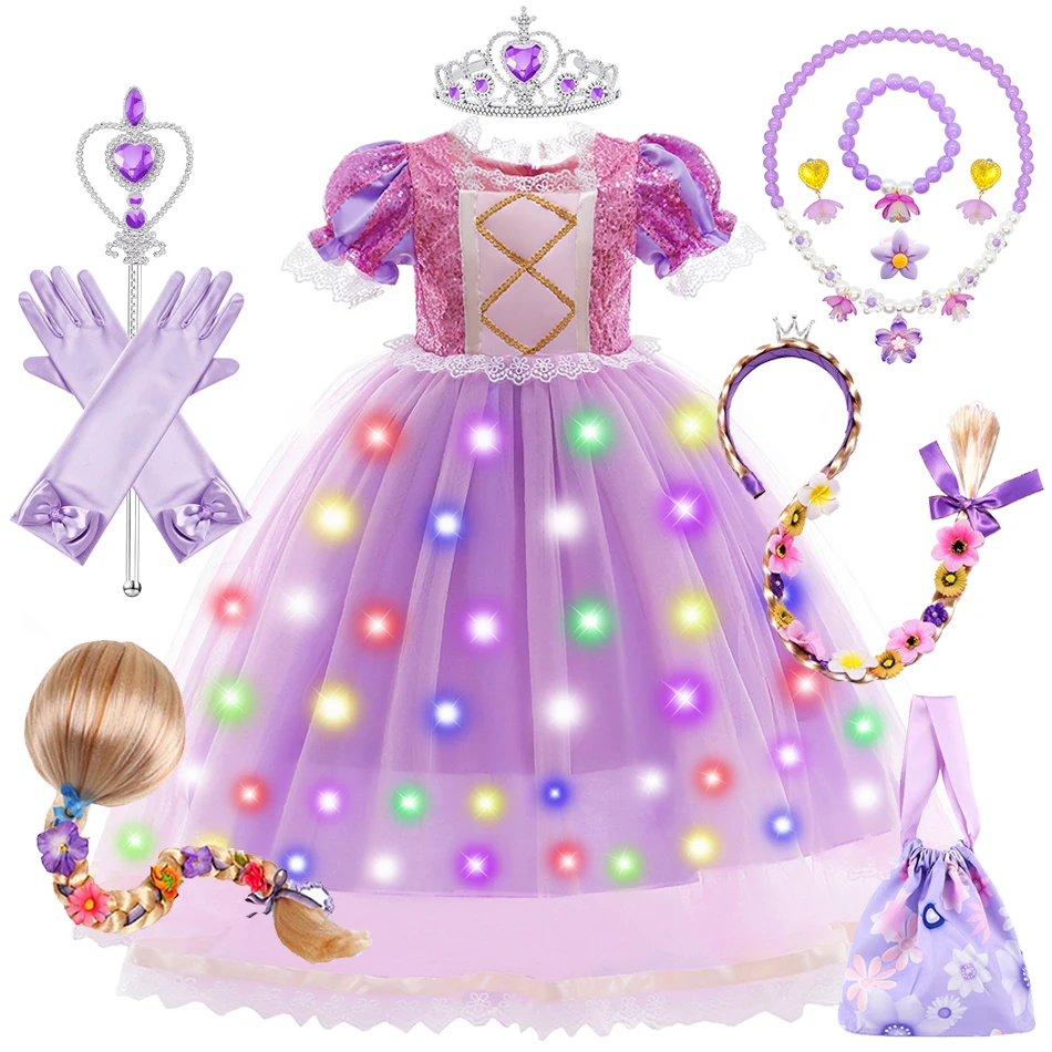Rapunzel Girls Princess Dress Tangled Cosplay Costumes Carnival Fairy Gown Kids Role Play Halloween Birthday Party Frocks