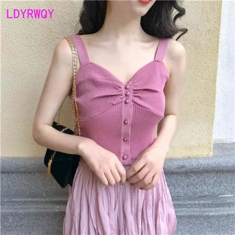 

camisole ，Knitted suspender waistcoat for women to wear on the outside, version, short, sexy, high waist, sleeveless Tanks