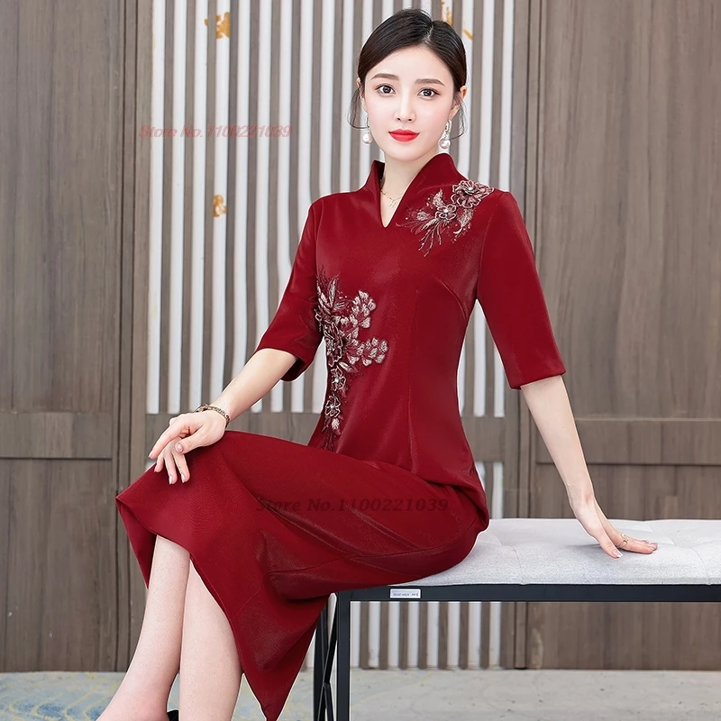 Robe de mariée traditionnelle chinoise, robe d'aviation à fleurs nationales, robe de banquet orientale, robe de soirée, qipao améliorée, cheongsam, 2024