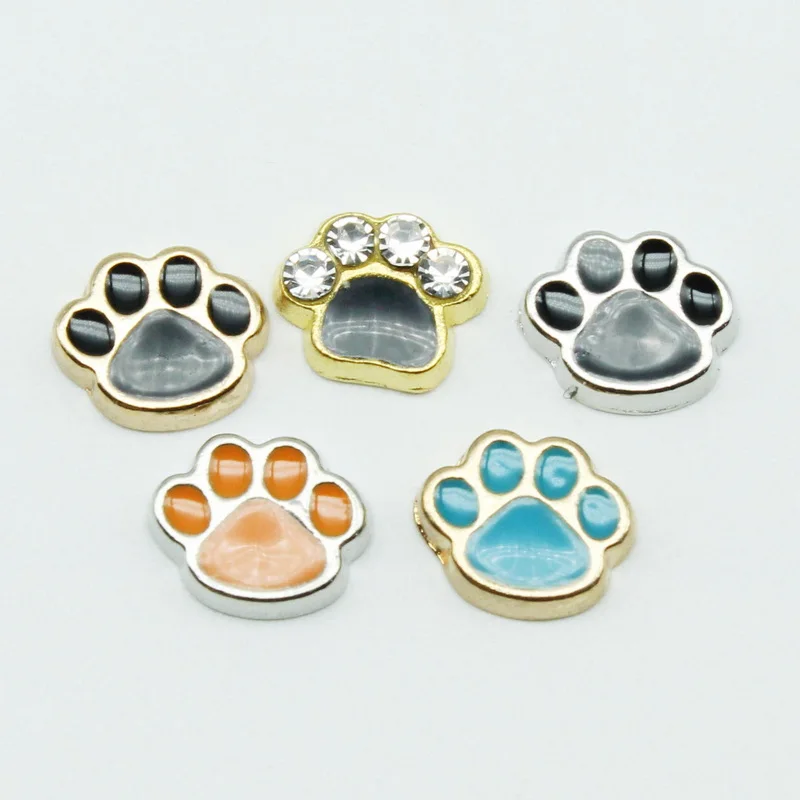 Mix Color 20pcs Dog Paw Floating Charms Living Glass Lockets Bracelet Diy Jewelry Accessory