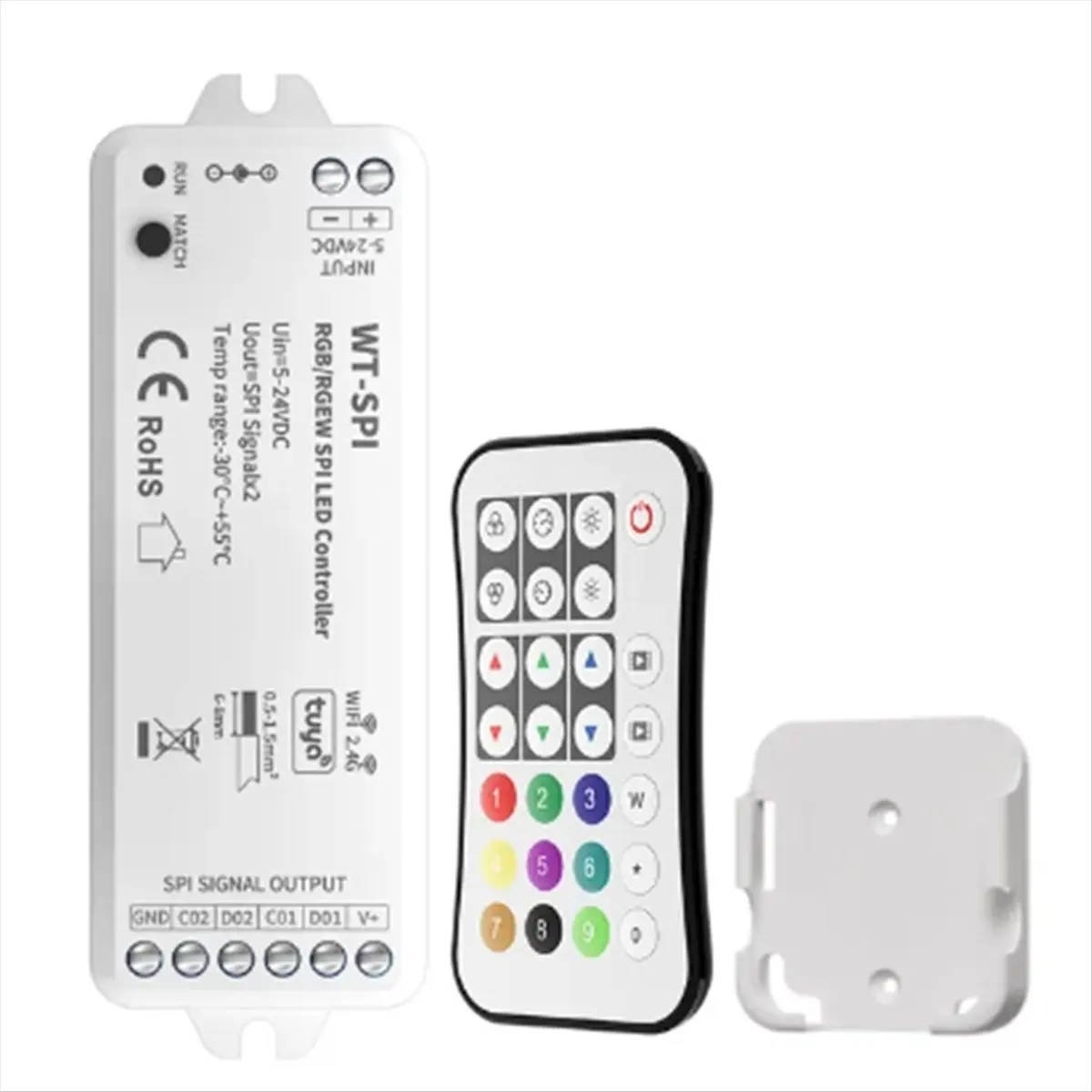 SDFC Tuya SPI RGB/RGBW Pixels LED Controller WIFI 2.4GHz RF Remote for Alexa Google ECHO for WS2811 WS2812B WS2815 Strip 1Set