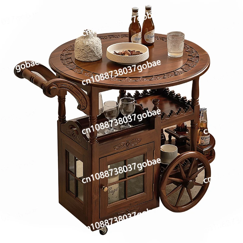 The Second-hand One-of-a-kind Dining Driver Pushes The All-solid Wood Household Double-layer Storage Trolley Cabinet