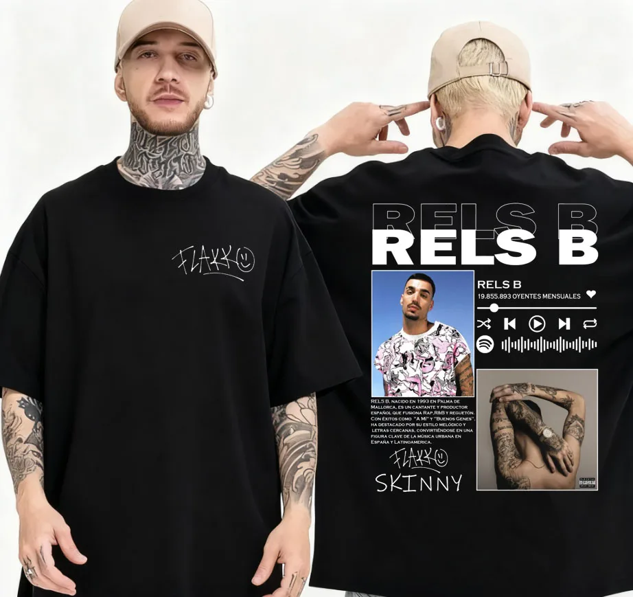 

2025 Summer Rapper RELS B Thin Flakk Touring Fan T-shirt Male Hip-hop Retro Cotton Short-sleeved Loose Clothing Top