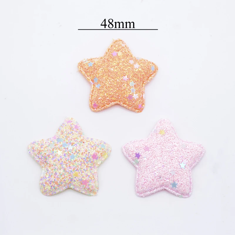 12Pcs 48mm Glitter Padded Star Appliques for DIY Clothes Hat Shoes Sewing Patches Handmade Headwear Clips Bow Decor Akcesoria