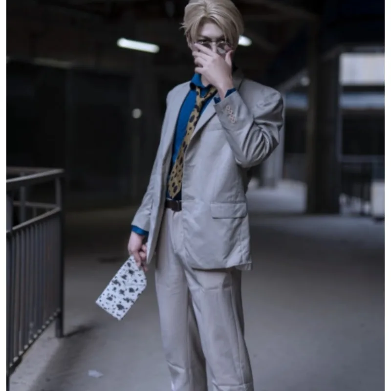 Overtime Sorcerer Kento Nanami Cosplay Costume Jujutsu Kaisen Beige Suit Business Outfit Full Set with Leopard Tie for Men - view 5