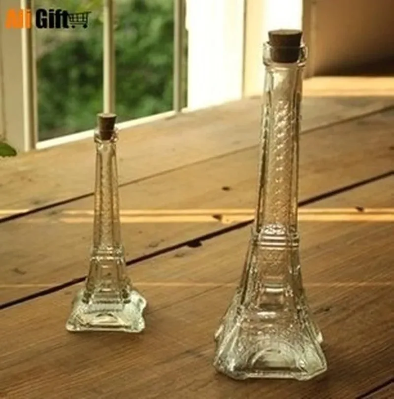 Zakka Eiffel Tower Clear Tiny Bottles Glass Vase, Home Decoration, Gift for Friend, Children and Parents Decor, 16 cm Height