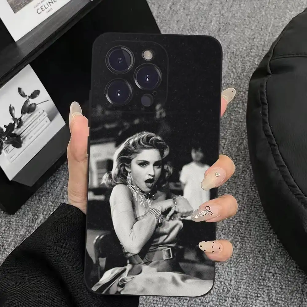Singer M-Madonna telefoonhoesje voor iPhone 17,16,15,14,13,12,11,Plus,Pro Max,XS,X,XR,SE,Mini,8,7,zachte siliconen zwarte cover