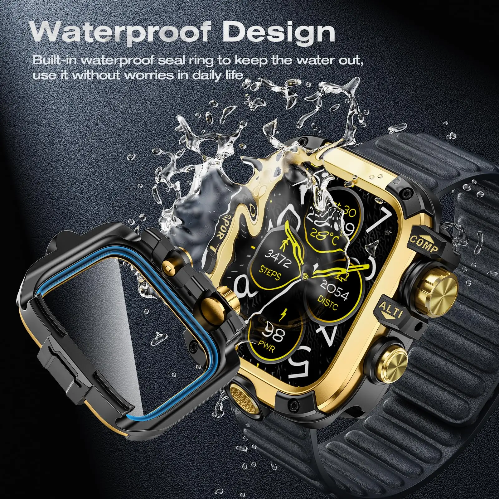 Waterproof Metal Bumper Case For Apple Watch Ultra 49mm 46mm 45mm 44mm Protector Cover With Film For iWatch Series 10 9 8 7 6 SE