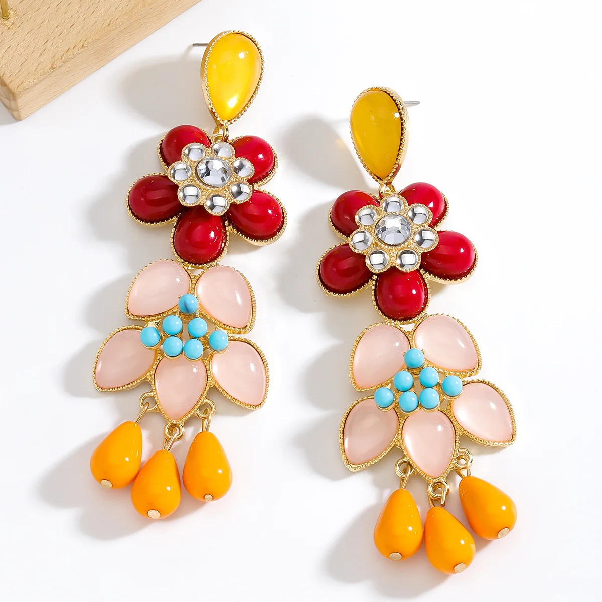 Vedawas Crystal Flower Tassel Earrings,Bohemian Handmade Elegent Tassels Holiday Wedding Banquet Party Women Accessories