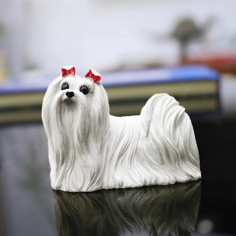 1/6 스케일 몰타 Bowknot 개 수지 시뮬레이션 동물 모델 12 인치 군인 장난감 자동차 장식 수제 장난감 크리 에이 티브 선물