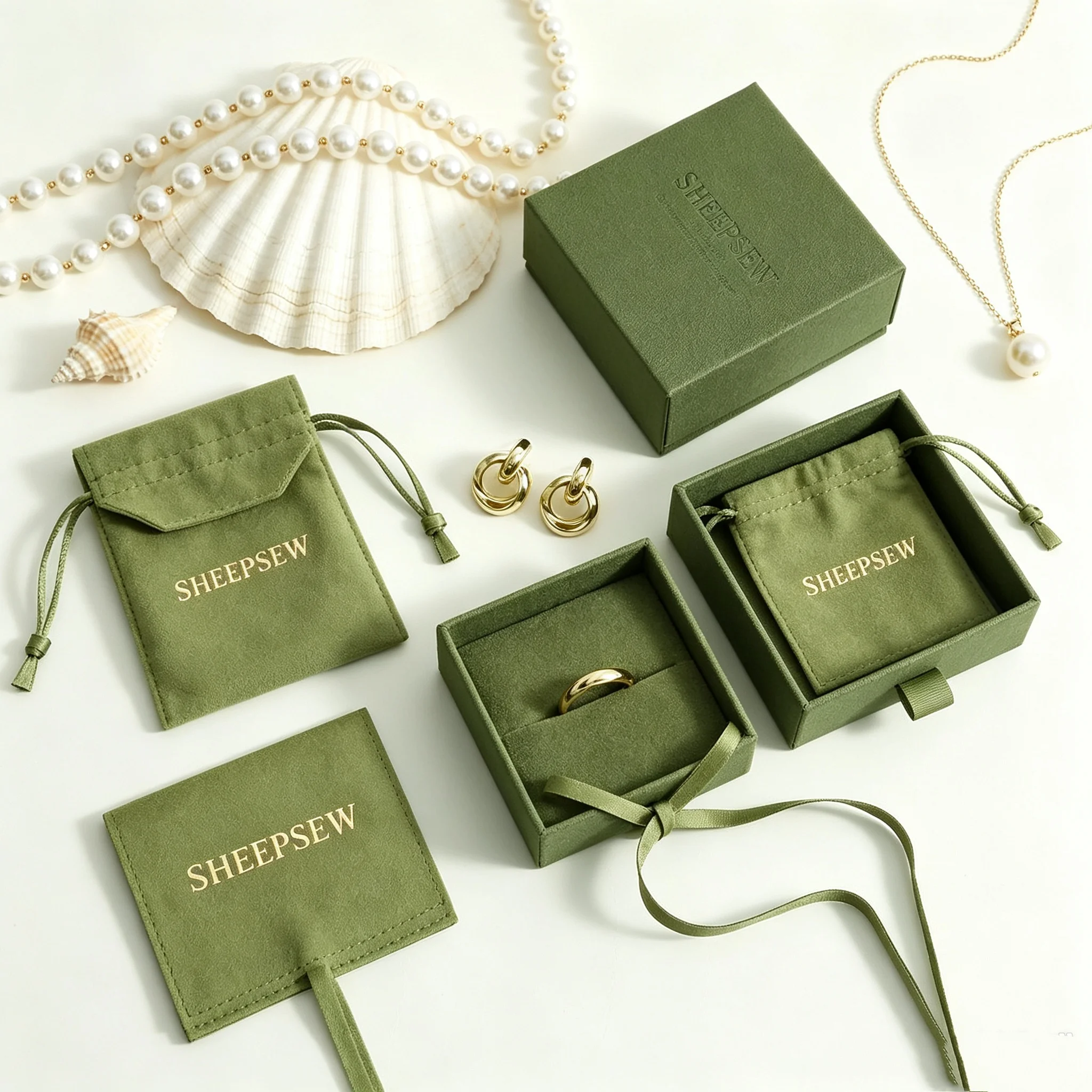 SHEEPSEW Custom High-End Slide Drawer Jewelry Box With Pouch, Jewelry Packaging Gift Box For Necklace Bracelet Earrings