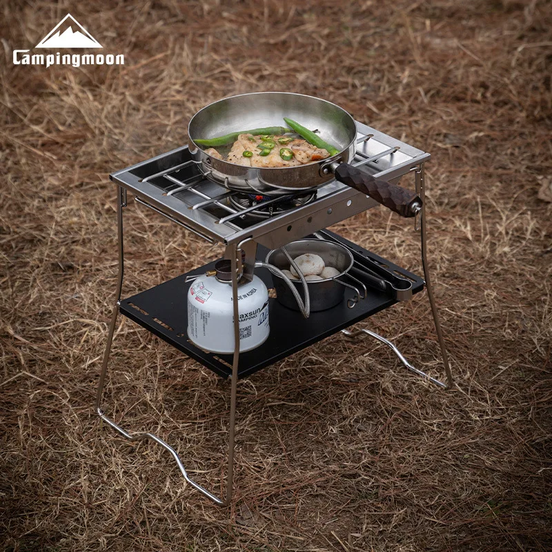 Campingmoon G-38 Outdoor-Klapptischgestell aus Edelstahl, robustes Einzelbrückenrahmen-System mit Aufbewahrungsfach