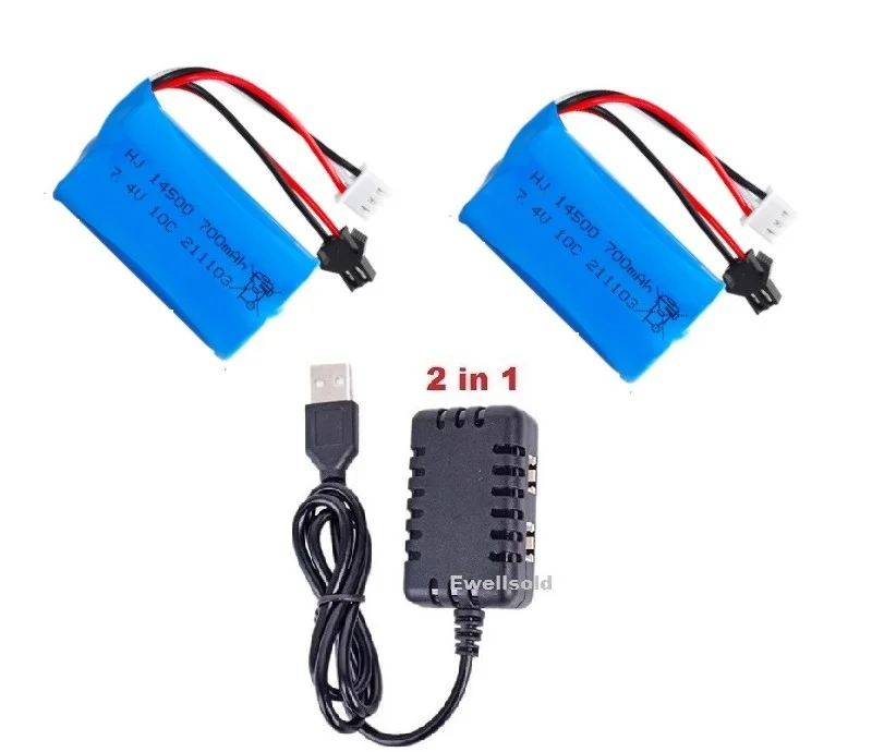 SM-2P Plug 14500 2S 7.4V 700mAh Li-ion battery/USB charger for Water Gel Gun Blaster R/C Toys stunt cars R/C car models battery