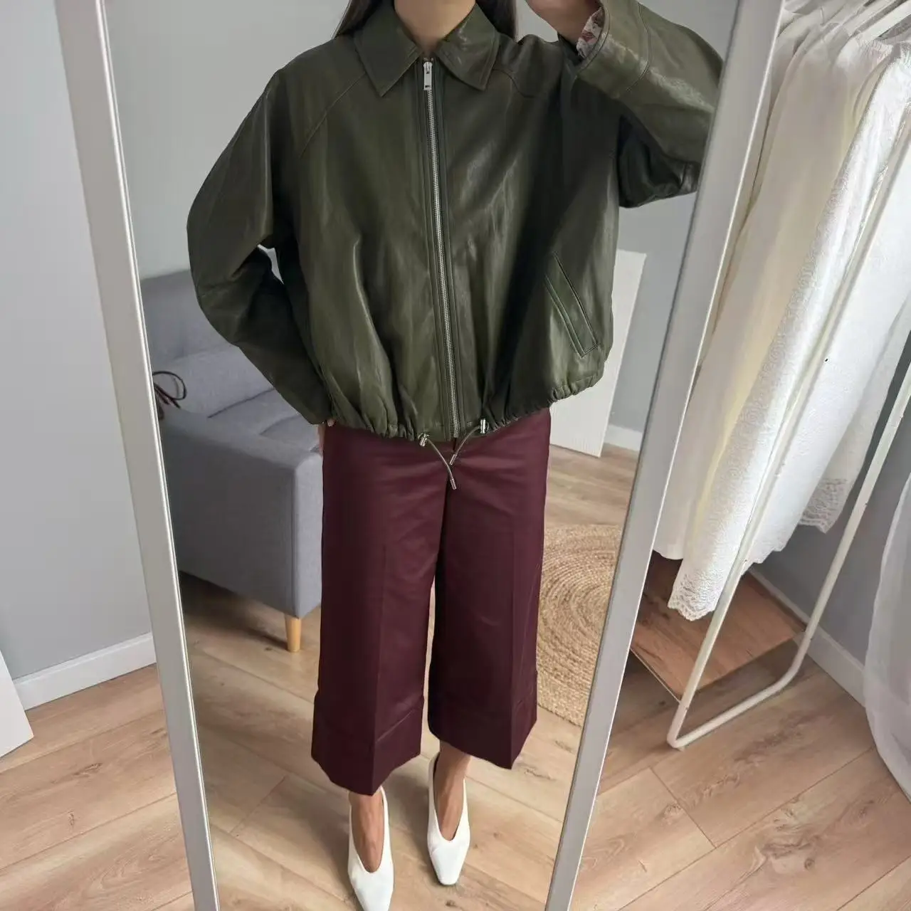 2025 Women's Fall PU Leather Jacket with Adjustable Waist