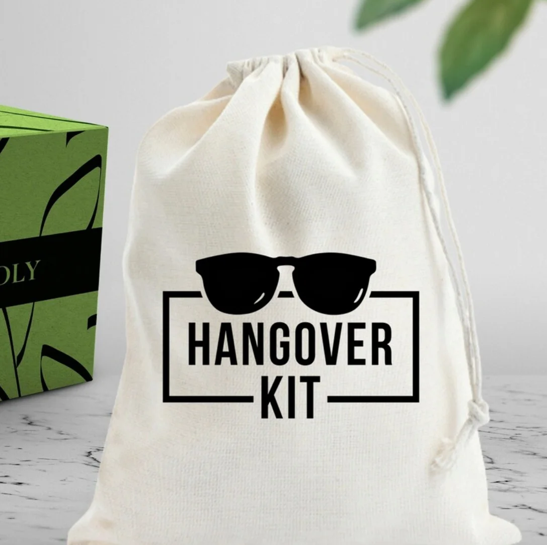 20 Hangover kit, Survival kit, Hangover Sunglass, Sunglass favor bags Beach party bags Hen party bags Muslin bags Christmas gift