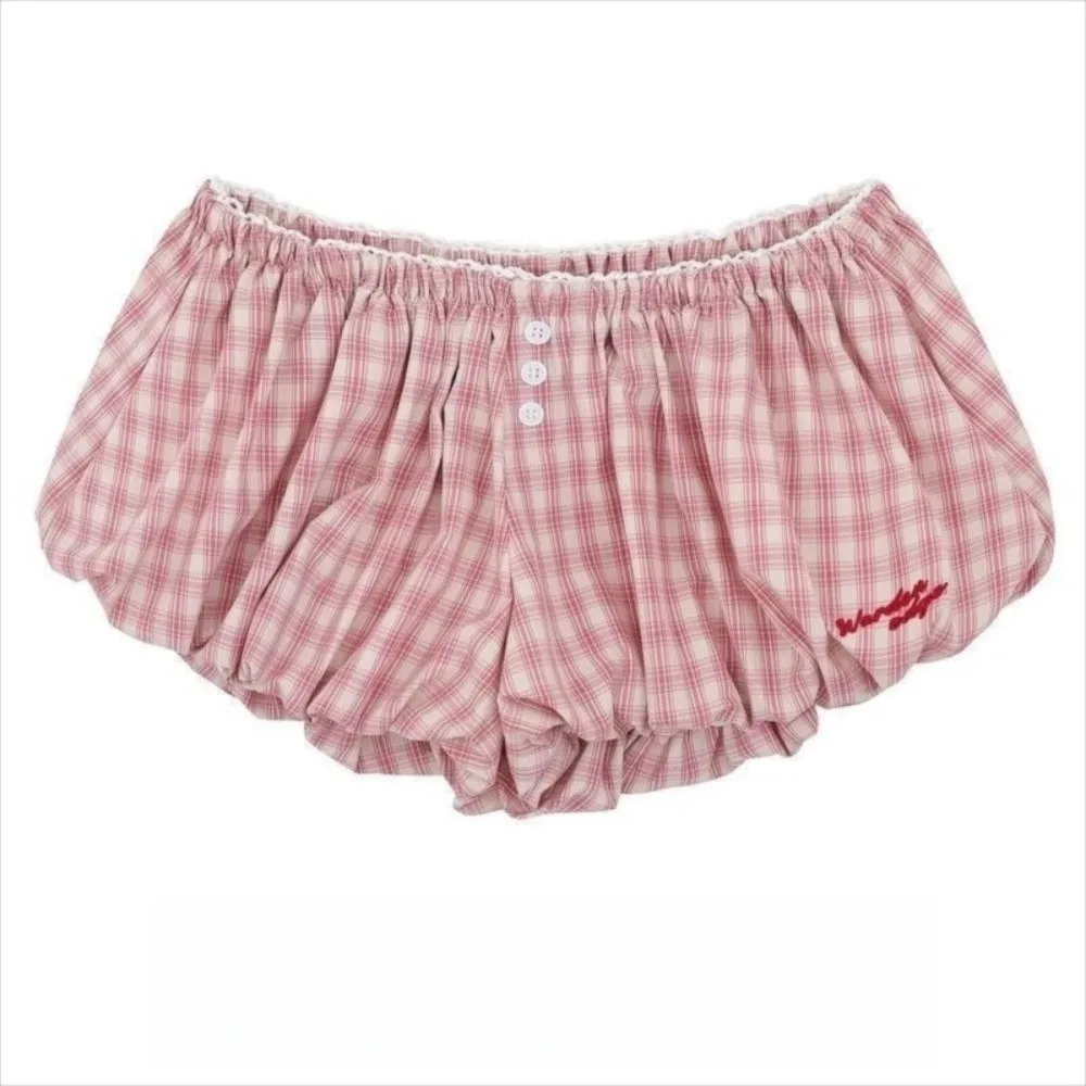 Neue Y2k Retro-Karo-Shorts im süßen Stil, koreanischer Chic, Shorts mit elastischem Bund, Vintage-Design, lässige Bloomer-Shorts für den Alltag. – Detail 11