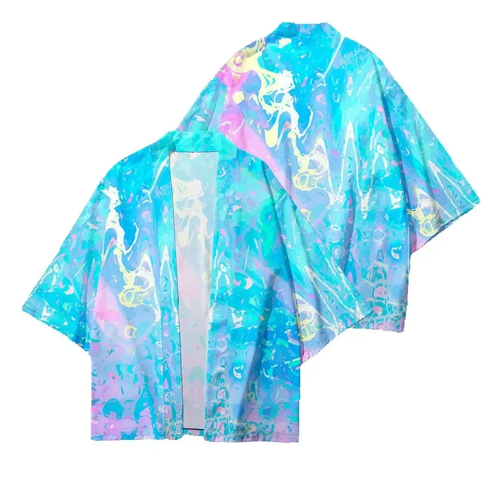 Men\'s Kimono Orange Summer Loose Japanese Street Wear Cardigan Women\'s Harajuku Haori Large Size Purple Blue Kimono Tops Yukata