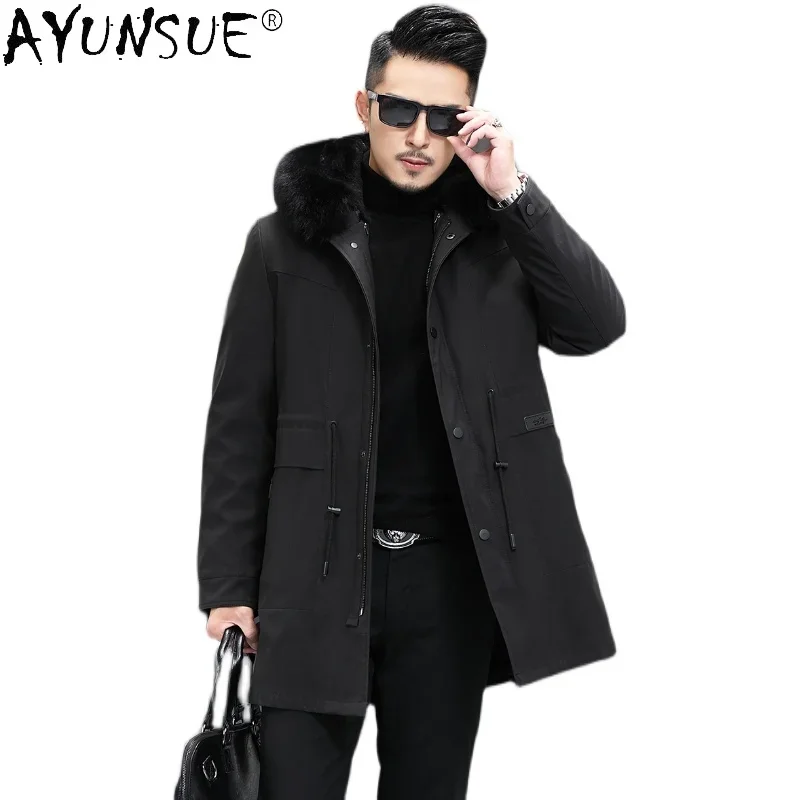 AYUNSUEA Real Mink Fur Liner Coat Men Parkas Hooded Warm Jacket 2025 New Rabbit Fur Liner Coats Men's Clothing Chaquetas WPY4433