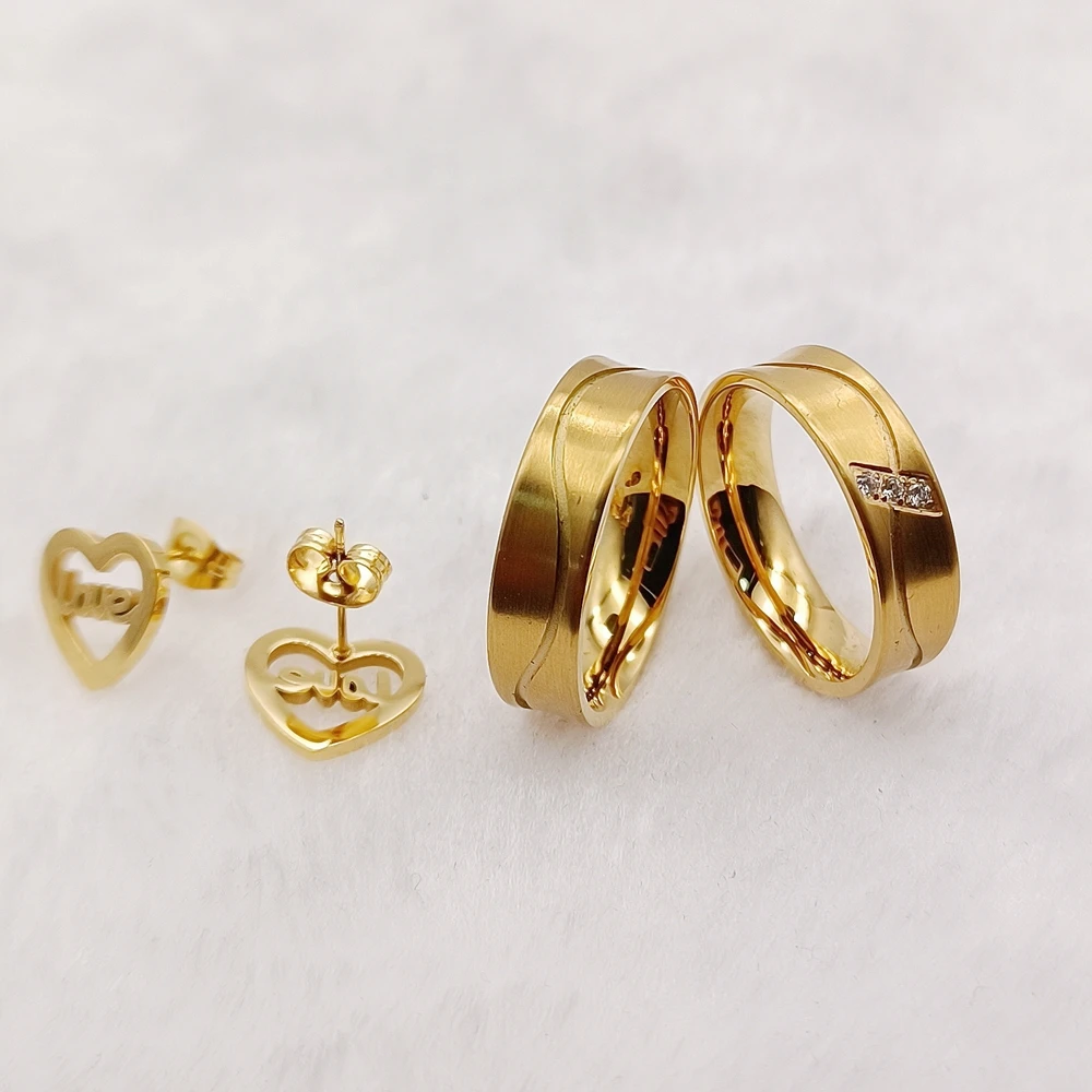 

Wedding Day Unique Fashion Ring Jewelry Earrings Rings Women Designer 18k Gold Filled Couple Bridal Engagement Rings Sets