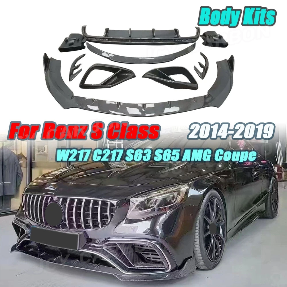 For Benz S Class W217 C217 S63 S65 AMG Coupe 2014-2019 Carbon Fiber Car Body Kits Front Bumper Lip Air Vent Trims Rear Diffuser