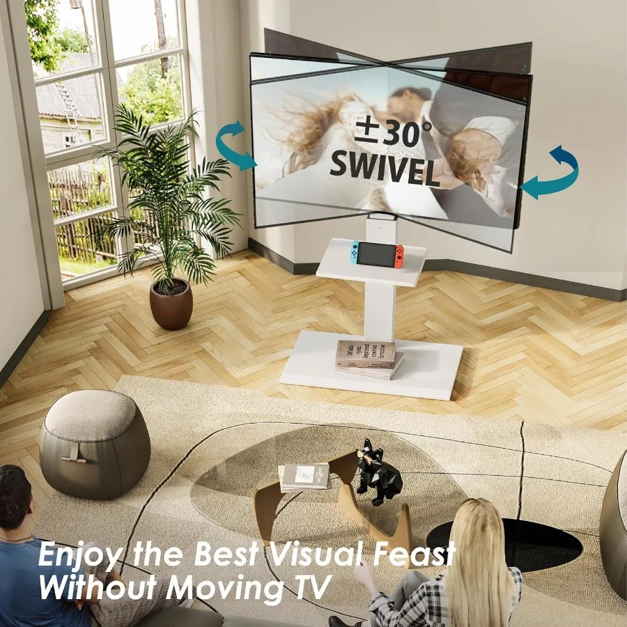 Boden-TV-Ständer mit drehbarer Neigungshalterung für 32 bis 75-Zoll-LCD-LED-Fernseher. Robuste Eisenbasis mit verstellbarer Ablage, universelles Design