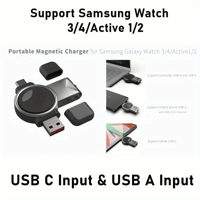 2 In 1 USB Type C Magnetic Wireless Charger Dock For Samsung Galaxy Watch 6 5 Pro 4 3 2 1 Classic Portable Fast Charging Station