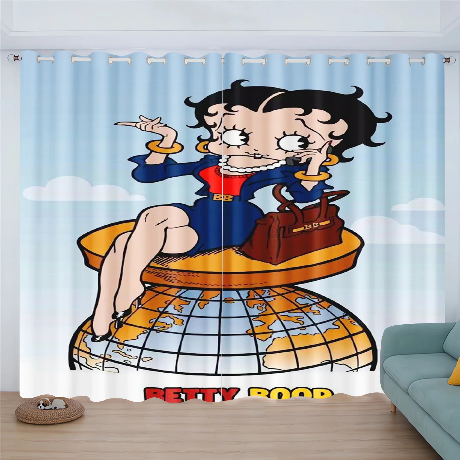 Cartoon Curtain Betty Boop 3D Print Bedroom Living Room Window Blackout Partition Style Home Decoration