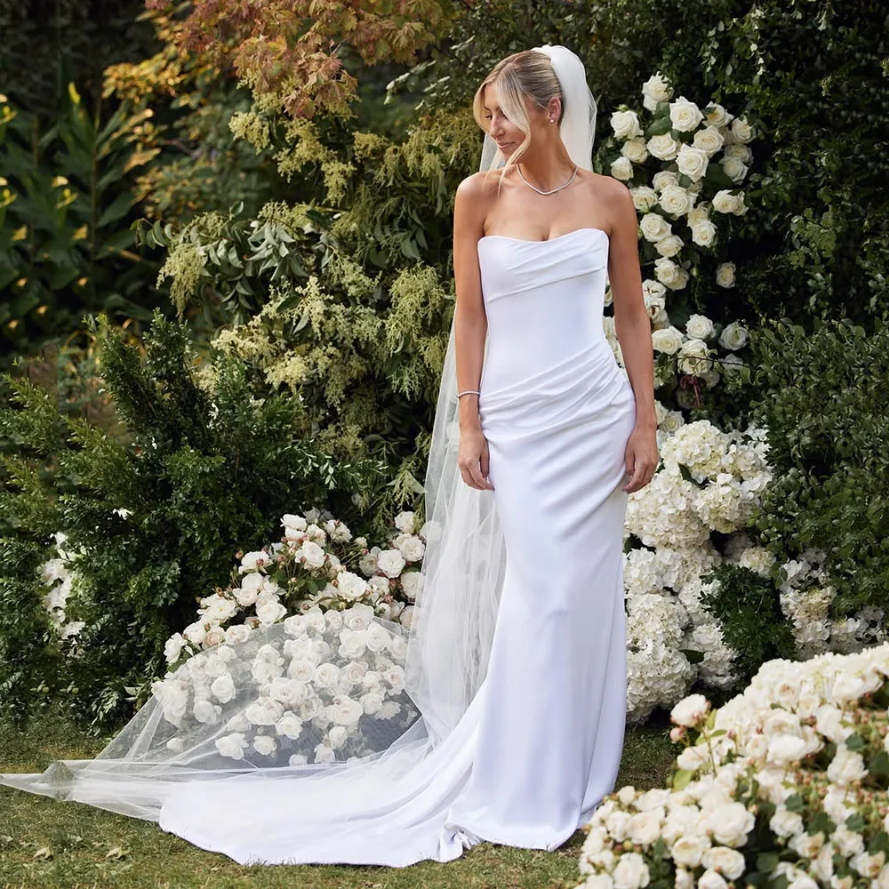 

Customized Civil Wedding Dresses Women 2025 Strapless Elegant Bridal Gown With Train Classic White Mermaid Bridal Dress