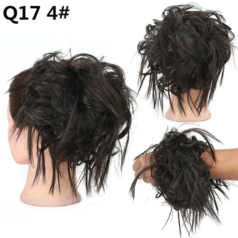 Synthetischer, unordentlicher, flauschiger Haarknoten, zerzaustes Haarteil, elastisches Band, Chignon, Haargummi, Pferdeschwanz-Erweiterungen, Haarschleife für Frauen – Detail 5