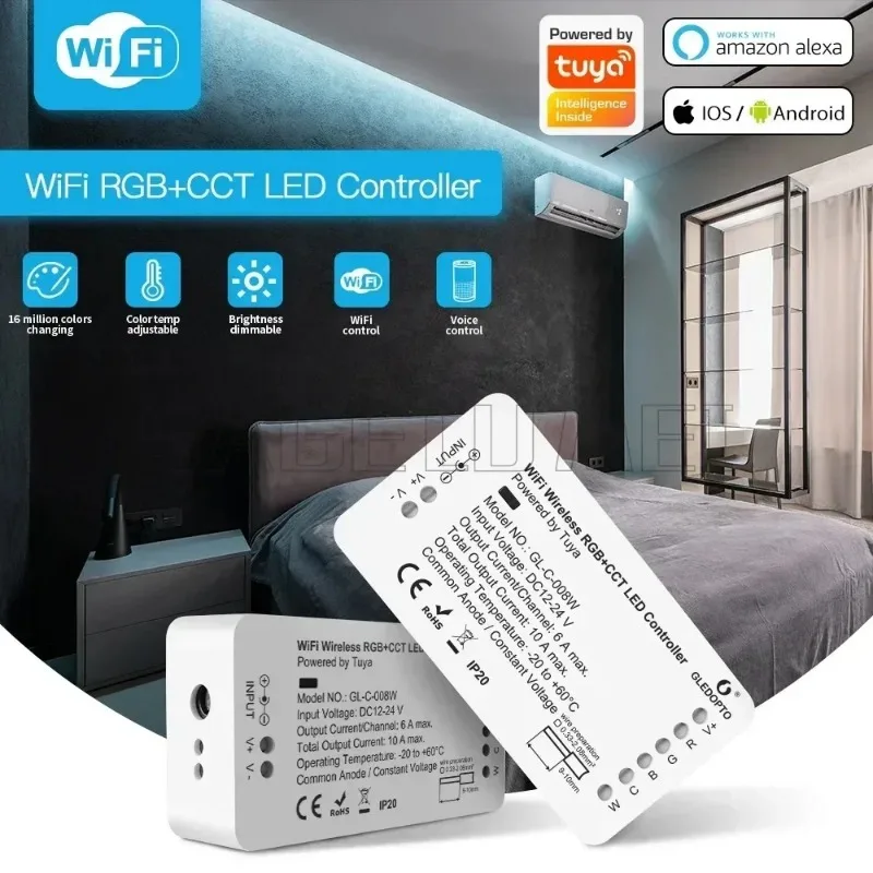 Gledopto Yandex Alice WiFi LED تحكم GL-C-001W/006W RGBCCT DC12-24V Tuya Smart Life دافئ بارد أبيض عكس الضوء قطاع ضوء #2