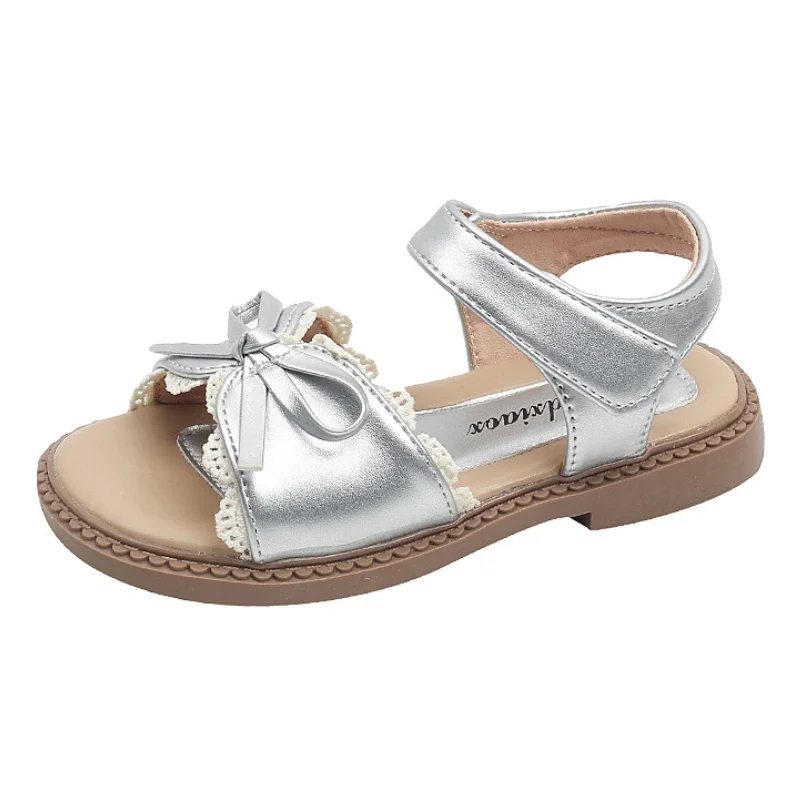 Summer New Children's Sandals Open-toe Anti Slip Girls' Princess Shoes Fashion Bow Lace Soft Sole Baby Kid's Beach Shoes