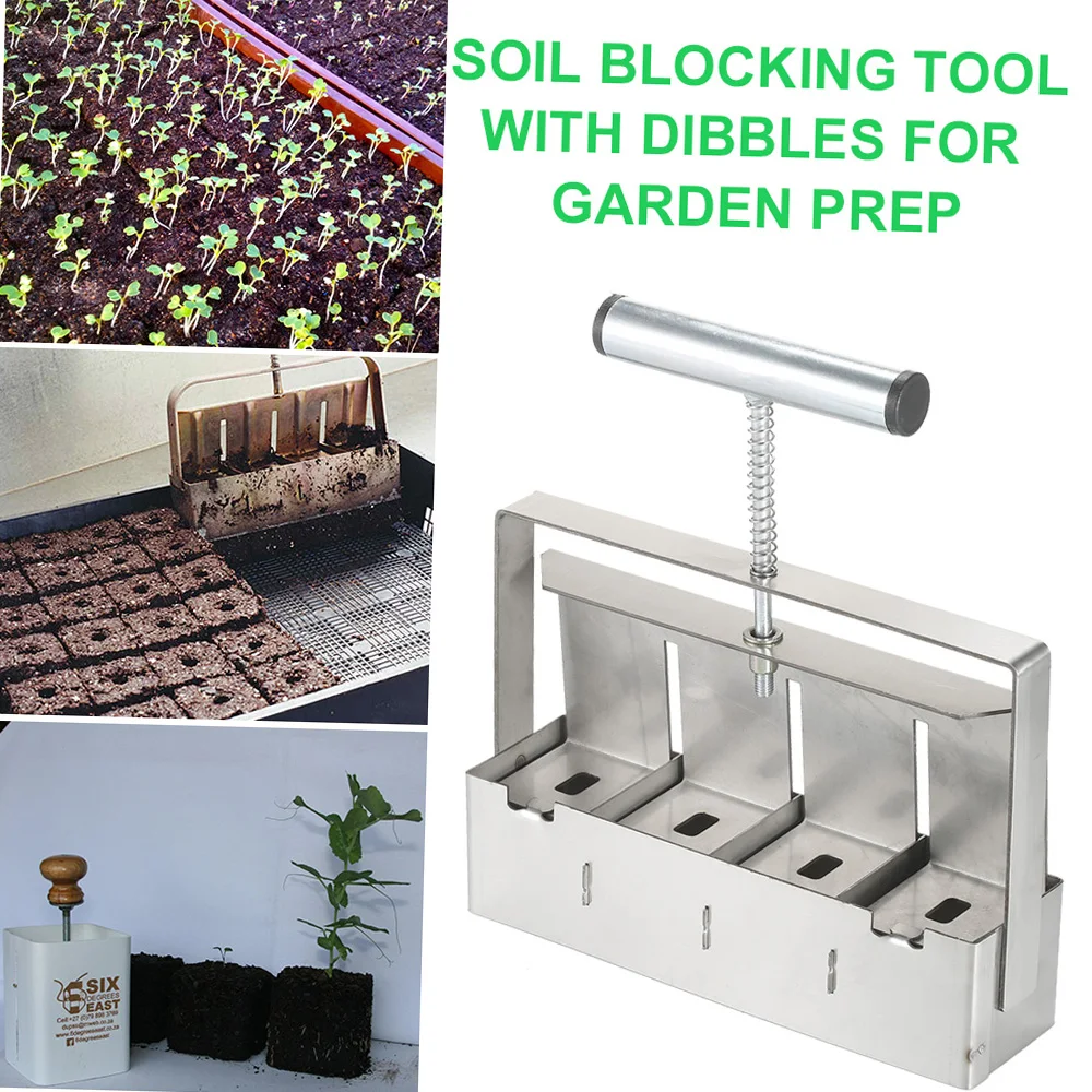 Handheld Seedling Soil Block Maker Soil Blocker 2-Inch Soils Blocking Tool with Dibble Professional For Garden Soil Block Maker