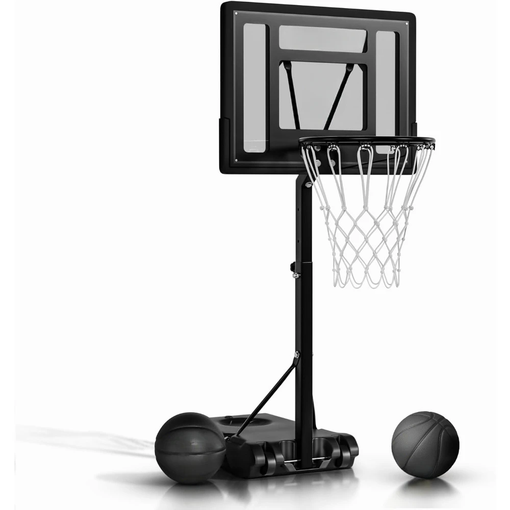 Basketball Hoop Set-Durable Steel Basketball Backboard and Rim with 2 Pool Balls, Adjustable Basketball Hoop