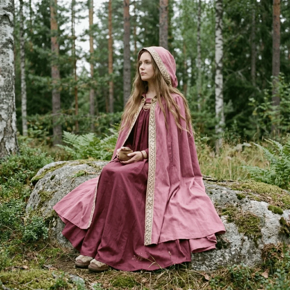 Retro Anime Medieval Cloak Pastoral Ribbon Edge Dark Style Hooded Cape Gothic Hood Robe Renaissance Costume Medieval Hunter