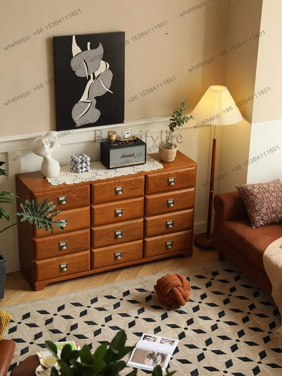 

Retro solid wood porch cabinet, medieval cherry wood storage log display locker