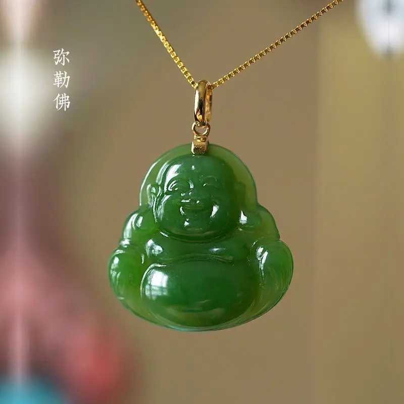 

Hetian Jade New Jade Buddha Pendant Gold Inlaid Jade Buddha Pendant Pure Silver Ancient Gold Jade Maitreya Buddha Pendant