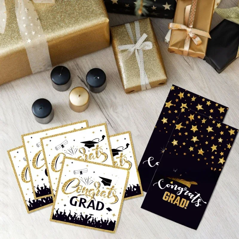 Black and White Graduation Season Printed Napkins Cafe Hotel Banquet Party Pure Wooden Paddle Disposable Facial Tissues 2-Ply