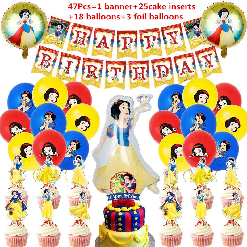 

1Set Snow White Theme Girl Birthday Balloon Party Supplies Baby Shower Princess Banner Cake Topper Holiday DIY Party Decorations