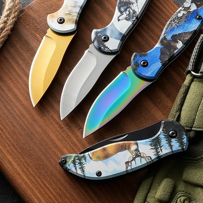 Household stainless steel folding fruit knife Kitchen melon knife Pocket knife Portable outdoor camping knife