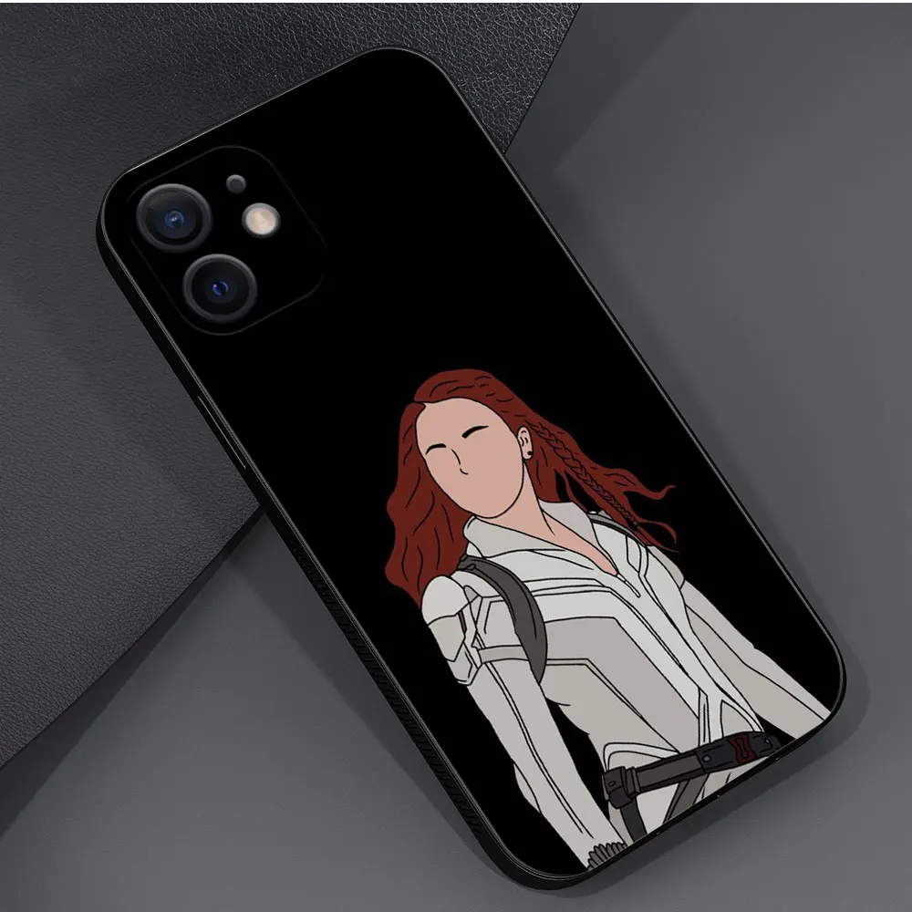 For iPhone 15 14 8 13 XR 7 Plus 11 14 X XS 12 Pro Max Marvel Heroine Black Widow Scarlett Johansson Style Etui Coque