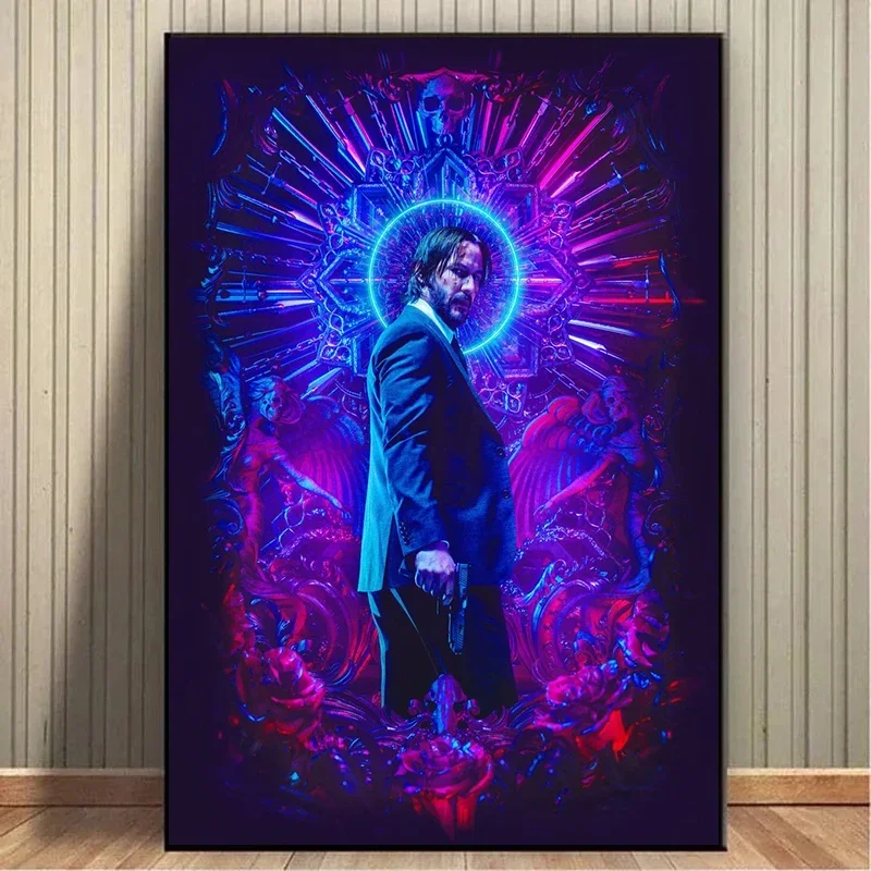 قماش اللوحة طباعة جون ويك المشارك سلسلة الأفلام الكلاسيكية شخصية جدار صورة فنية لغرفة المعيشة ديكور المنزل كوادروس #2
