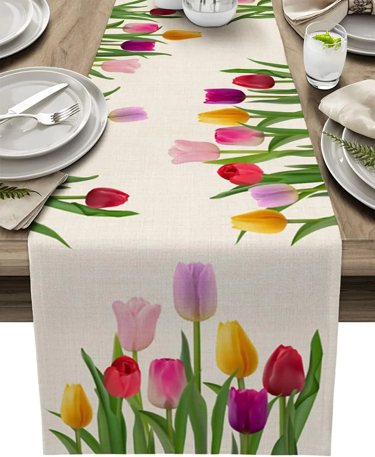 Easter Tulip Flowers Linen Table Runners Dresser Scarves Table Decor Spring Farmhouse Dining Table Runners Wedding Decorations