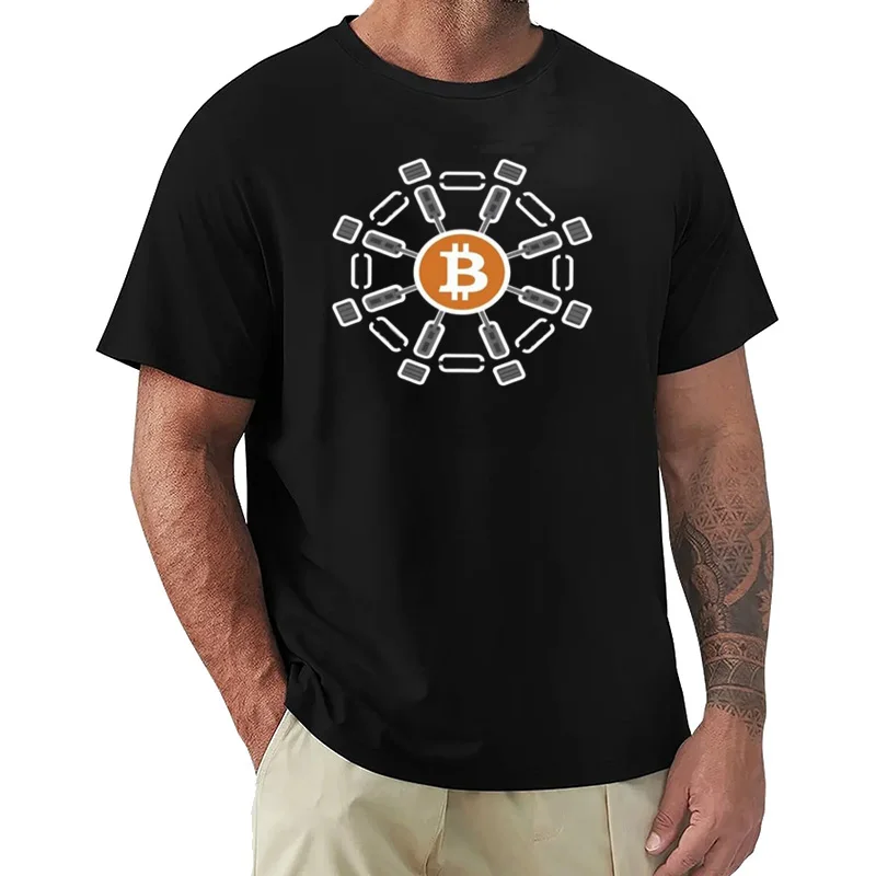 Bitcoin Surrounded By Blockchain Links Men T-Shirt Fashion Plus Size T Shirts Men's O-Neck Cotton Tees Short Summer Male