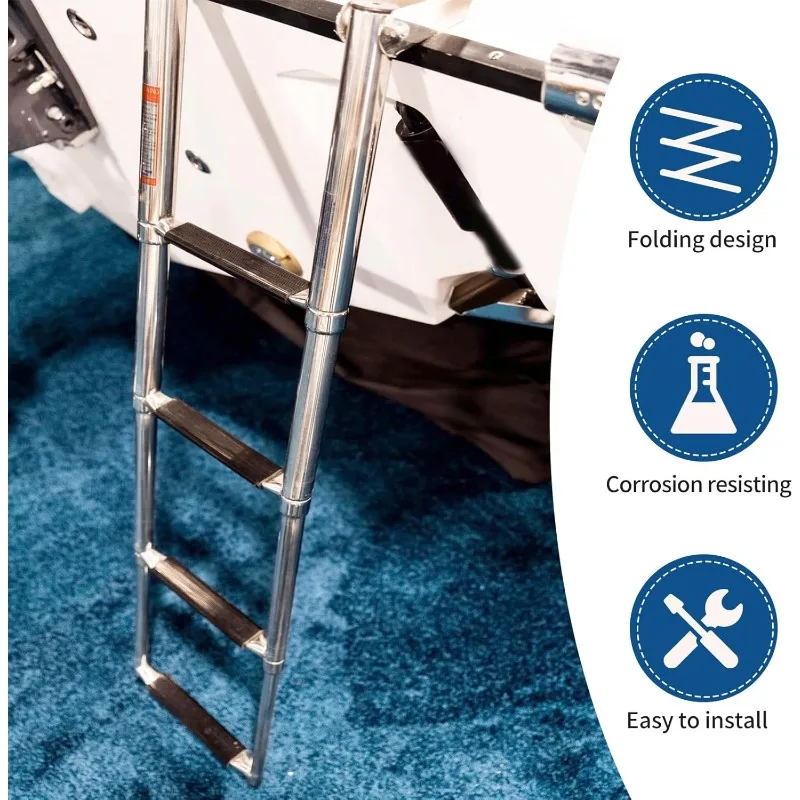 Heavy Duty Boat Telescopic 4 Step Ladder,Stainless Steel Swim Platform Telescoping Ladder,Extendable Step for Boat Yacht