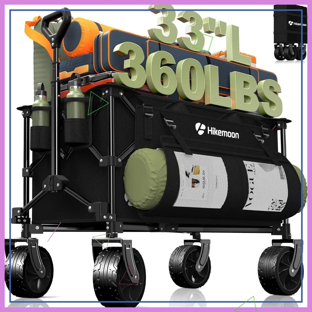 

150L Foldable Wagon Cart with All-Terrain Wheels, 360LBS Capacity for Beach Camping Garden Shopping